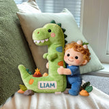 Dinosaur Alphabet Letter & Custom Photo - Personalized Kid Premium Faux Fur Pillow