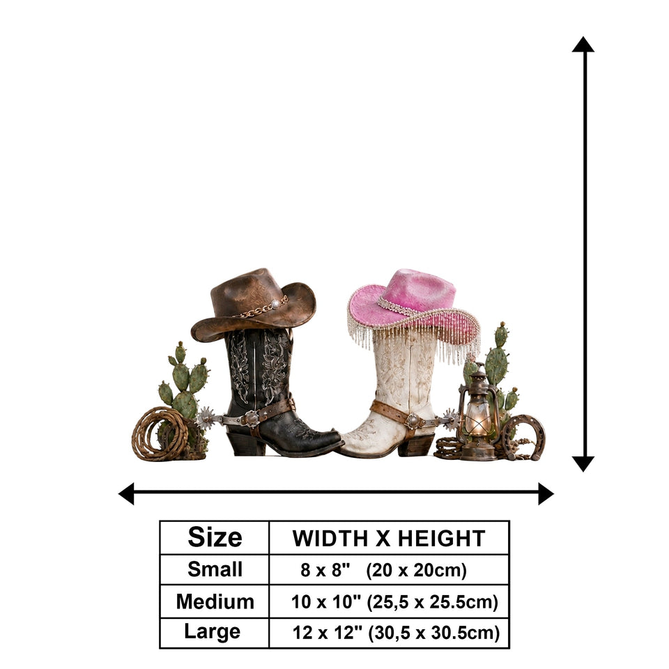 Cowboy Cowgirl Couple - Personalized Western Outfit Wooden Wall Mount Sign