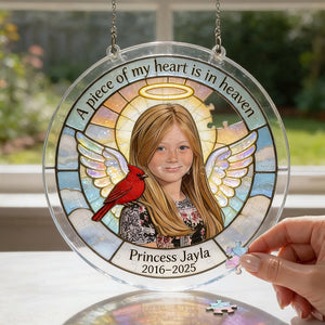 A Piece Of My Heart Is In Heaven - Personalized Memorial Acrylic Puzzle Suncatcher