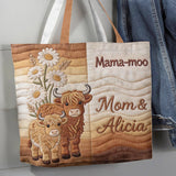 Mama-moo - Personalized Highland Cow Quilted Tote Bag