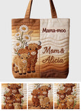 Mama-moo - Personalized Highland Cow Quilted Tote Bag