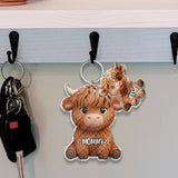 Highland Cow Mom - Personalized Mother Keychain with Charms