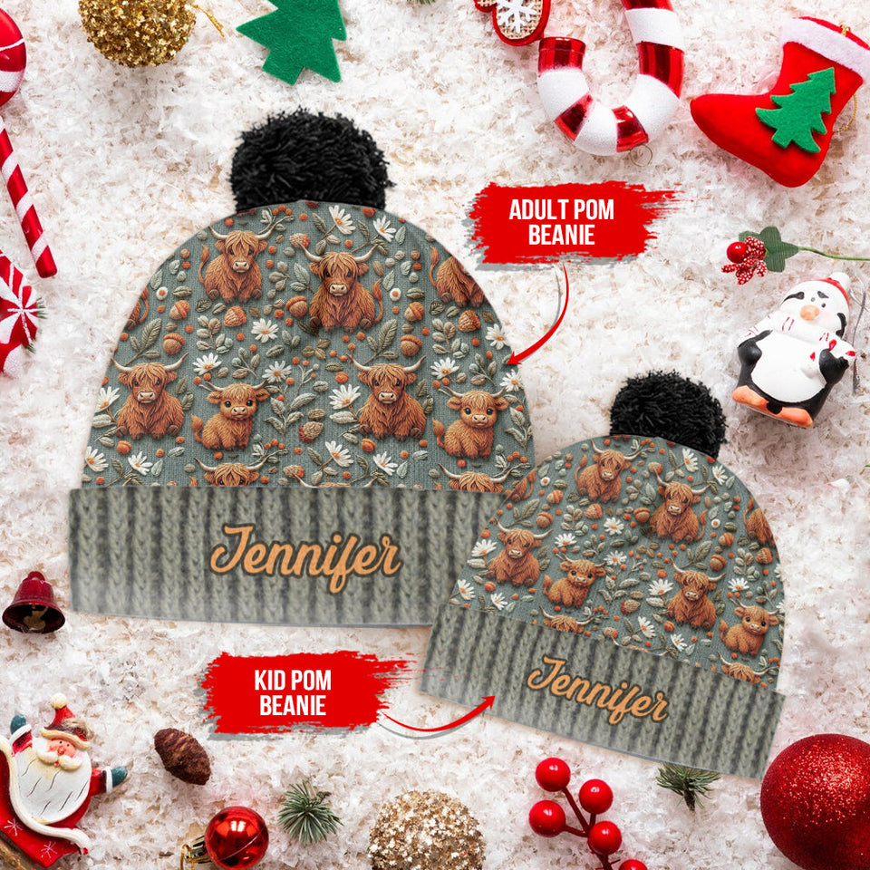 Highland Cow Farm - Personalized Highland Cow Beanie Hat