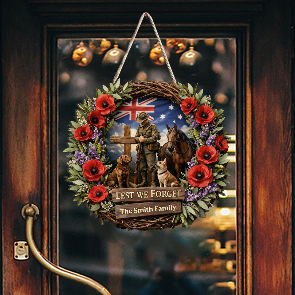 Lest We Forget, Anzac Day - Personalized Veteran Custom Shaped Wood Sign