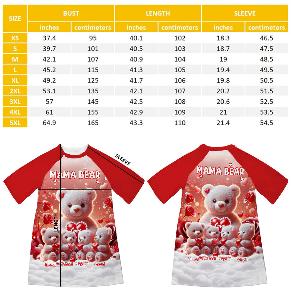 Mama Bear - Personalized Mother Sleep T-shirt Dress