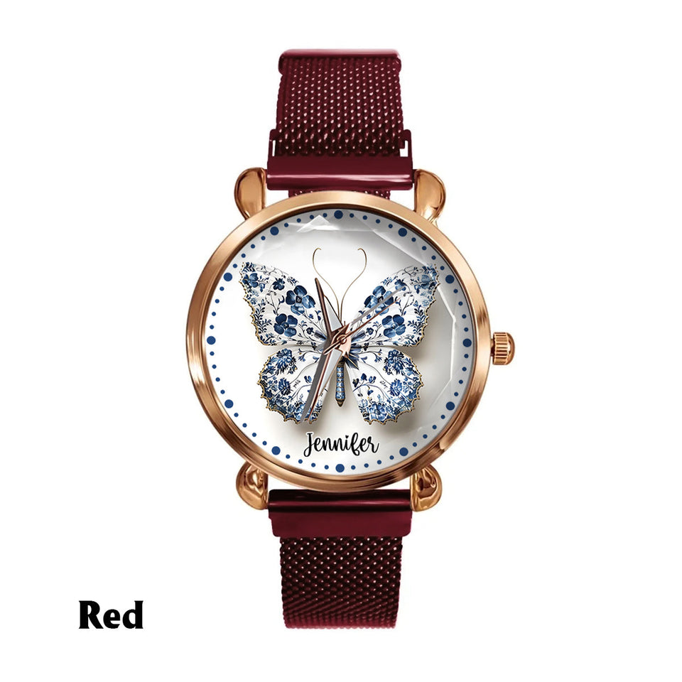 Toile De Jouy Style Butterfly - Personalized Butterfly Women Hand Watch