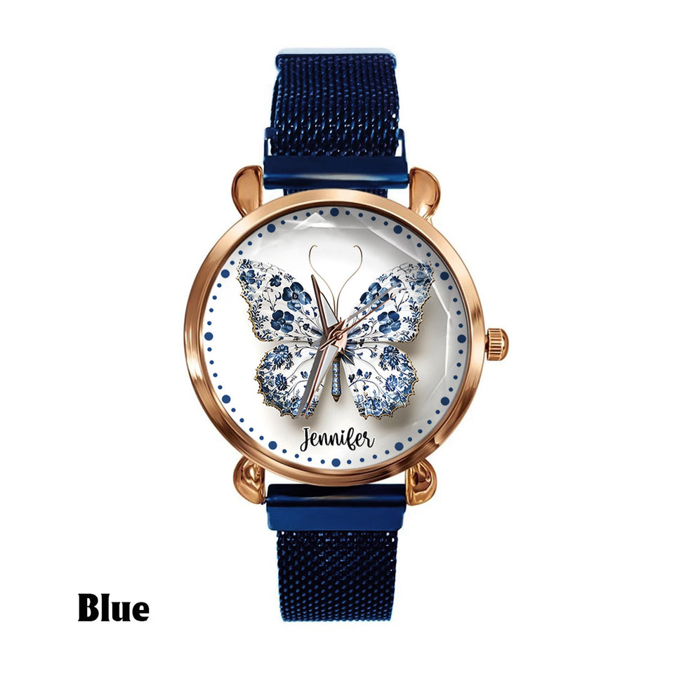 Toile De Jouy Style Butterfly - Personalized Butterfly Women Hand Watch