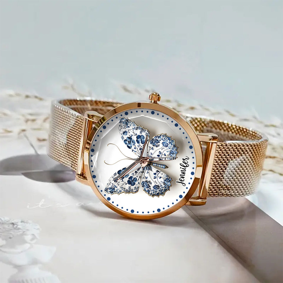 Toile De Jouy Style Butterfly - Personalized Butterfly Women Hand Watch