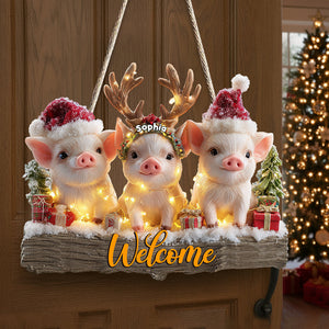 Piglets Christmas - Personalized Pig Lover Custom Shaped Wood Sign