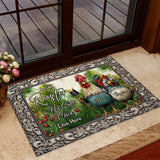An Old Rooster & His Cute Chick Live Here - Personalized Chicken Doormat
