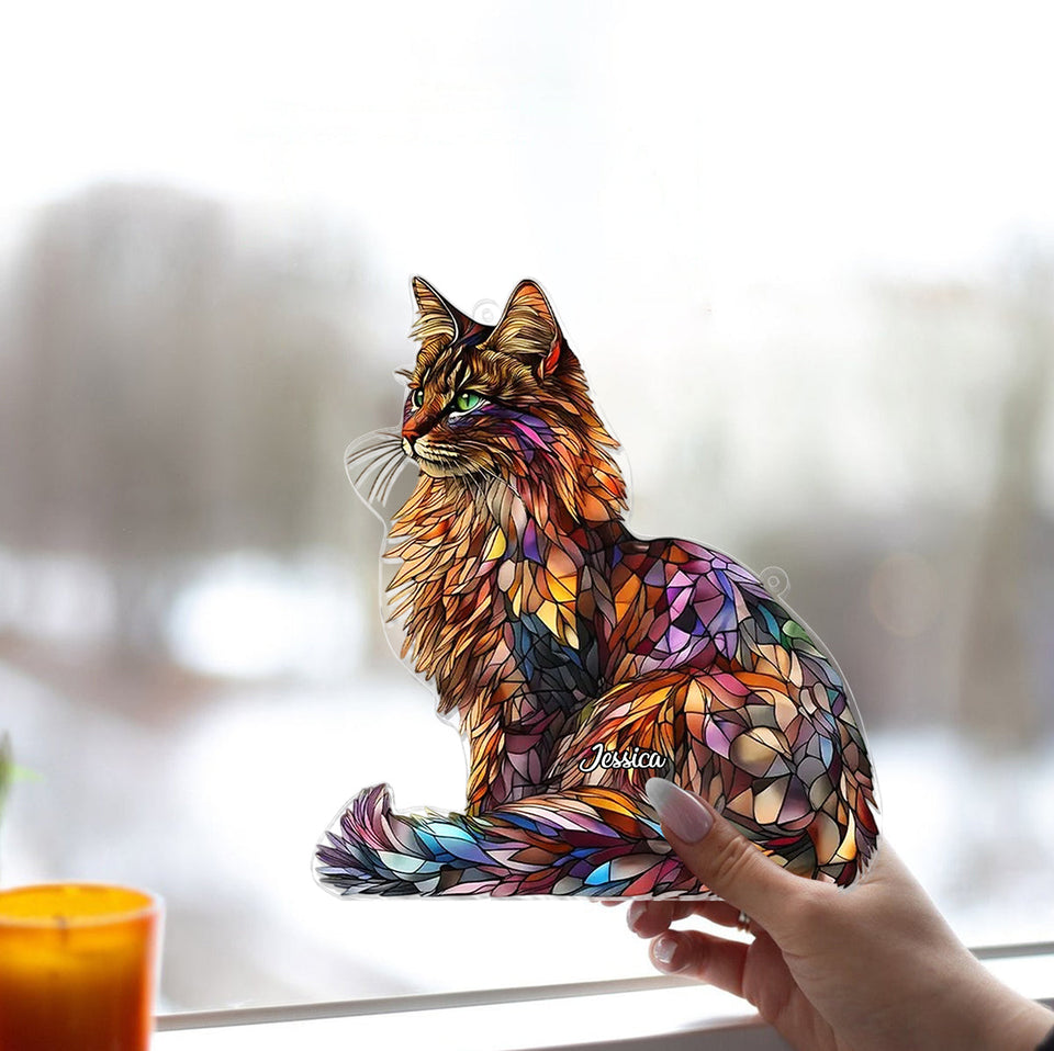 Maine Coon Suncatcher - Personalized Cat Window Hanging Suncatcher Ornament