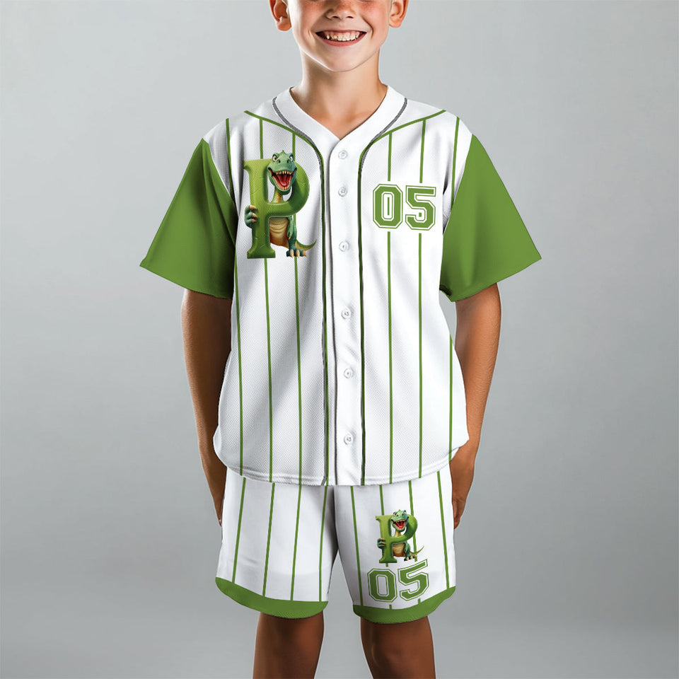 Cute Dinosaur Alphabet Set For Kid - Personalized Kid Jersey Shirt & Shorts