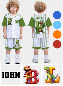 Cute Dinosaur Alphabet Set For Kid - Personalized Kid Jersey Shirt & Shorts