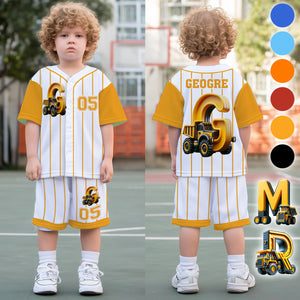 Cute Truck Alphabet Set For Kid - Personalized Kid Jersey Shirt & Shorts
