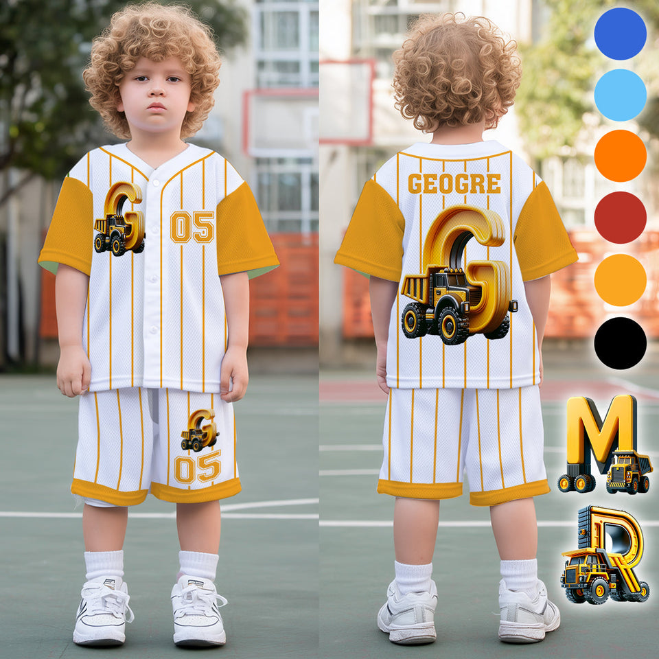 Cute Truck Alphabet Set For Kid - Personalized Kid Jersey Shirt & Shorts