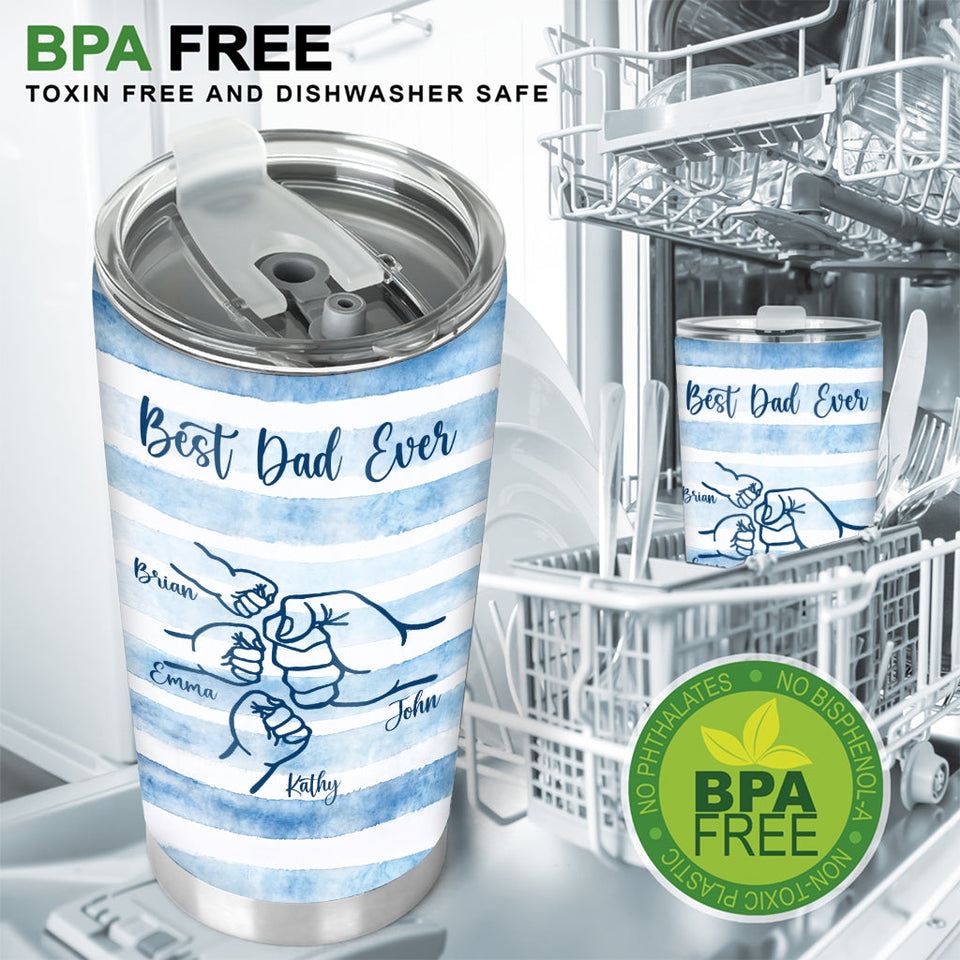 Best Dad Ever Fist Bump Retro Stripes - Personalized Father Tumbler