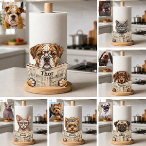 Custom Any Photo Reading Newspaper - Personalized Dog Paper Towel Stand