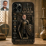 Put On The Full Amor Of God, Gift for Christians - Personalized Christian 3D Embossed Leather Phone Case