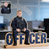 Police Table Name Plate - Personalized Police Officer 2 Layered Big Freestanding