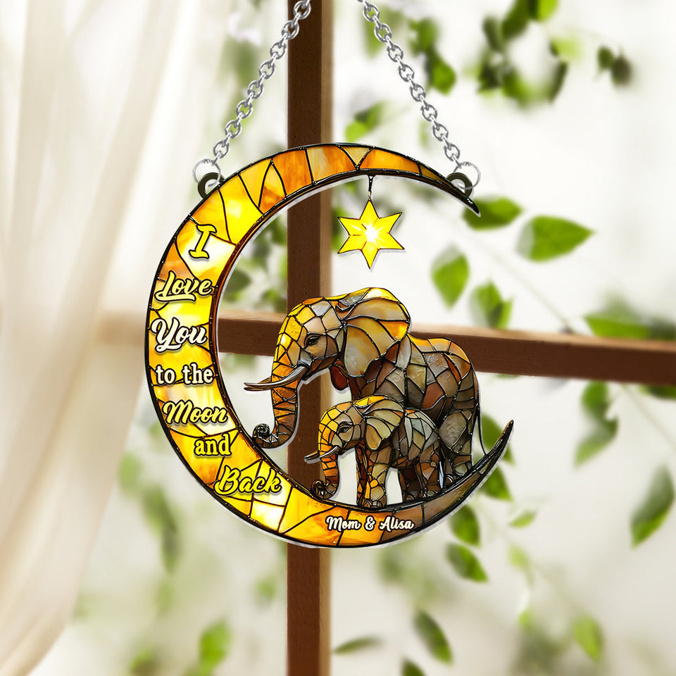 I Love You To The Moon And Back - Personalized Mother Window Hanging Suncatcher Ornament