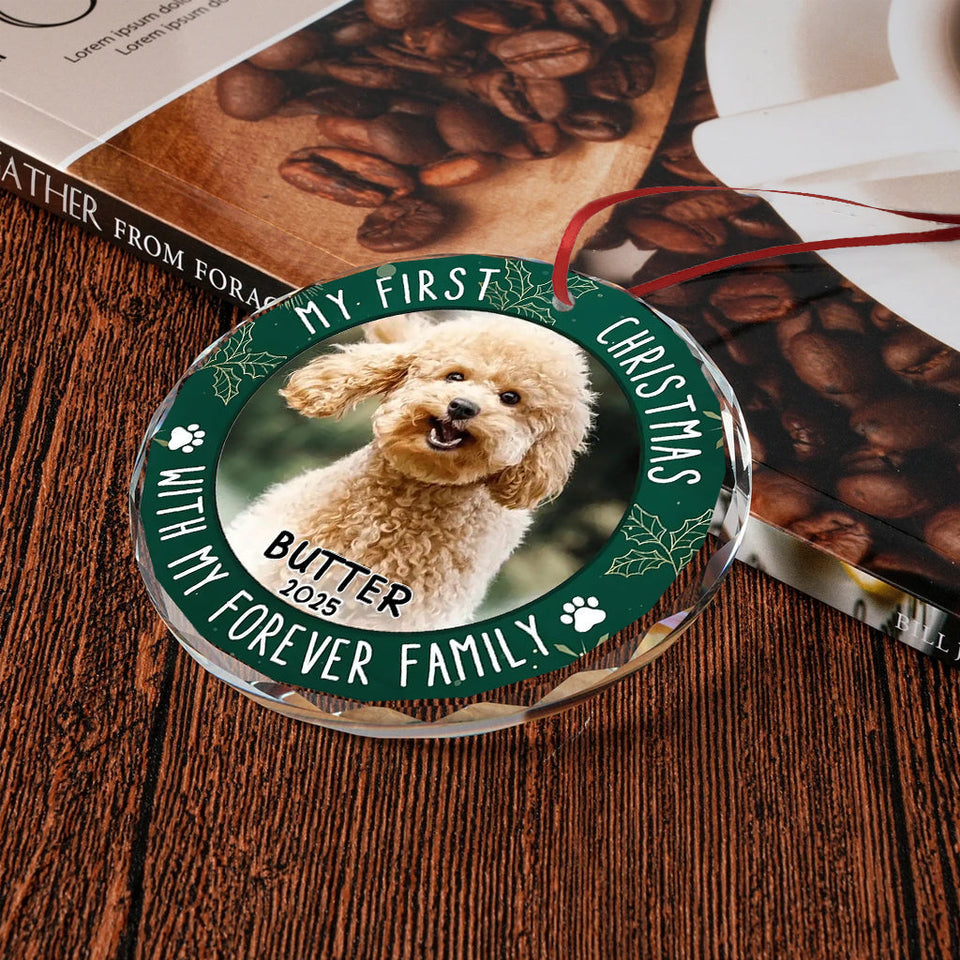 My First Christmas - Personalized Dog Round Shaped Glass Ornament