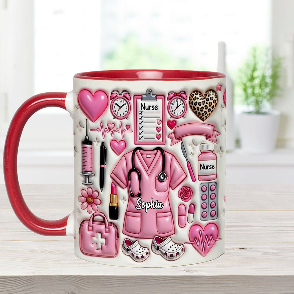 Love Being A Nurse - Personalized Nurse Set Accent Mug with Acrylic Stirrers