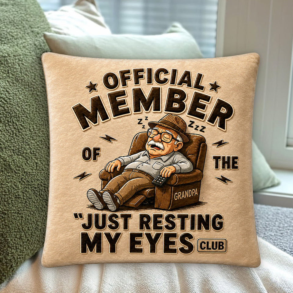 Funny Dad Grandpa Gift, Just Resting My Eyes - Personalized Grandpa Premium Faux Fur Pillow