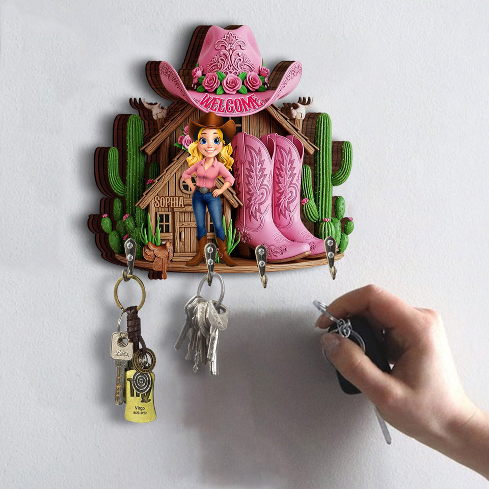 Welcome To The Cowgirl House - Personalized Cowgirl Custom Shaped Key Rack