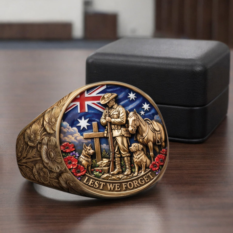 Lest We Forget, Anzac Day - Personalized Veteran Signet Ring