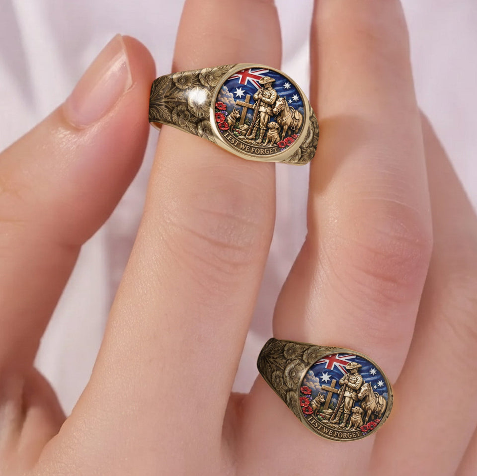 Lest We Forget, Anzac Day - Personalized Veteran Signet Ring
