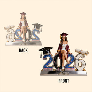 Personalized Class of 2026 Graduation Figurine Statue - Custom Black Male Graduate Nameplate Keepsake - Luxury Rhinestone Desk Ornament Gift