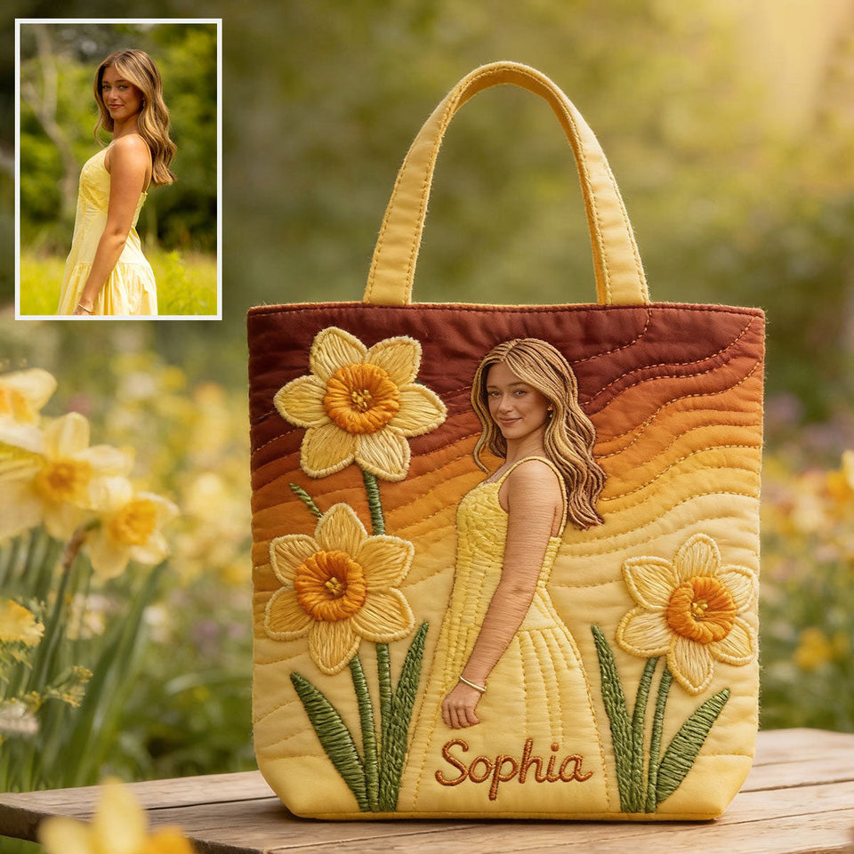 Custom Any Photo Birth Flower - Personalized Self Love Quilted Tote Bag