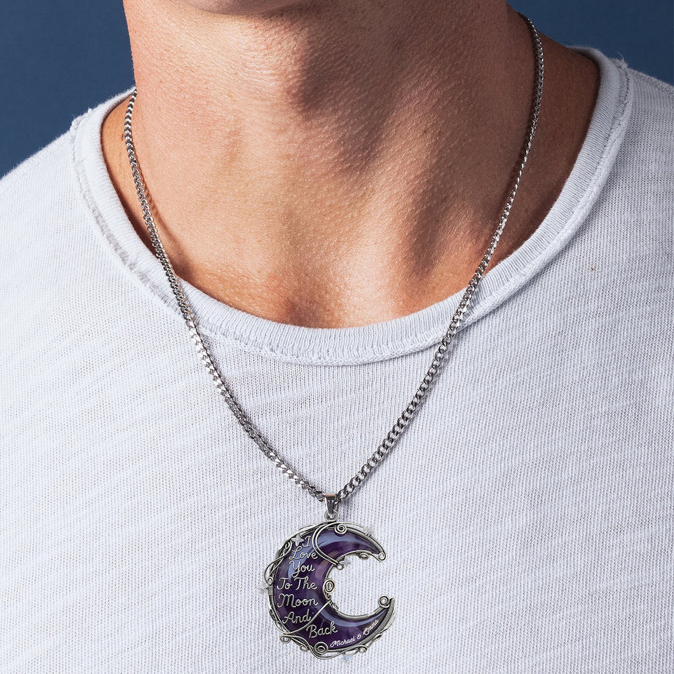 Gift For Her, Valentine Gift, Love You To The Moon - Personalized Couple Custom Shaped Pendant Necklace