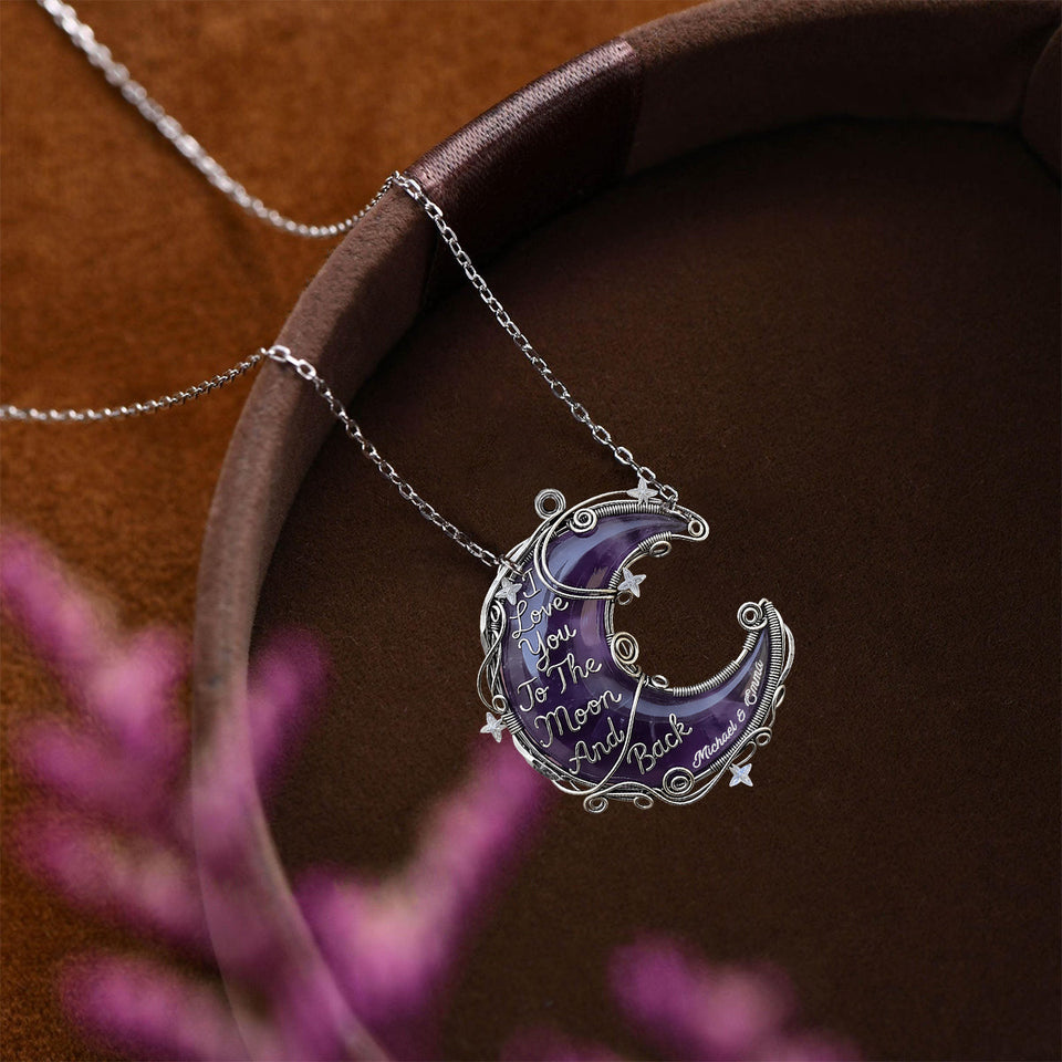 Gift For Her, Valentine Gift, Love You To The Moon - Personalized Couple Custom Shaped Pendant Necklace