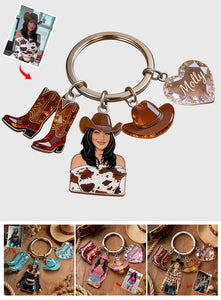 Custom Any Photo Cowgirl Style - Personalized Cowgirl Premium Keychain With Charms