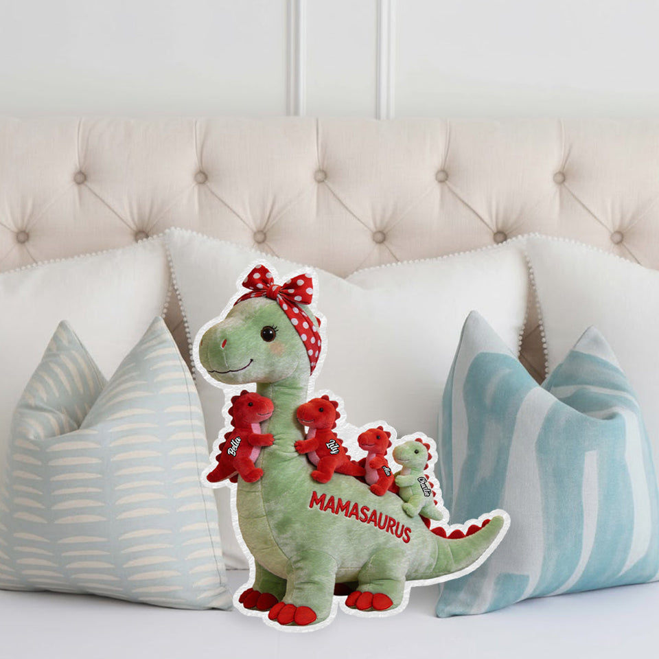 Mamasaurus Gift For Mom Grandma - Personalized Mother Faux Fur Shaped Pillow