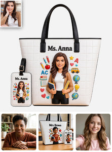 Custom Portrait Teacher - Personalized Teacher Leather Bag & Luggage Tag