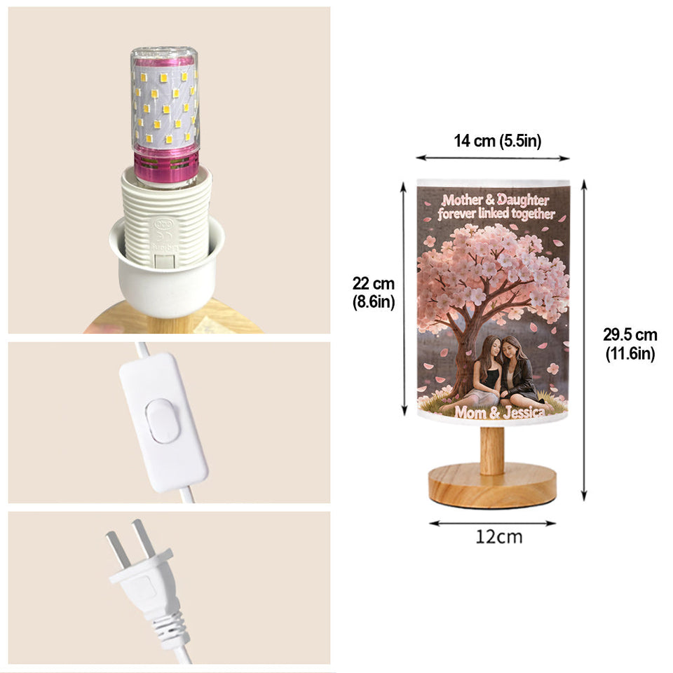 Mother And Daughter Love - Personalized Mother Table Lamp With Wood Base