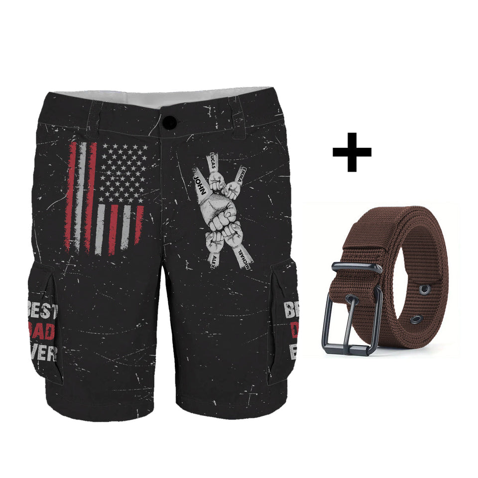 Best Dad Ever - Personalized Father Cargo Shorts With Belt
