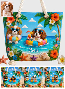 Funny Pet Summer Vibes - Personalized Dog Beach Bag With Plush Charm