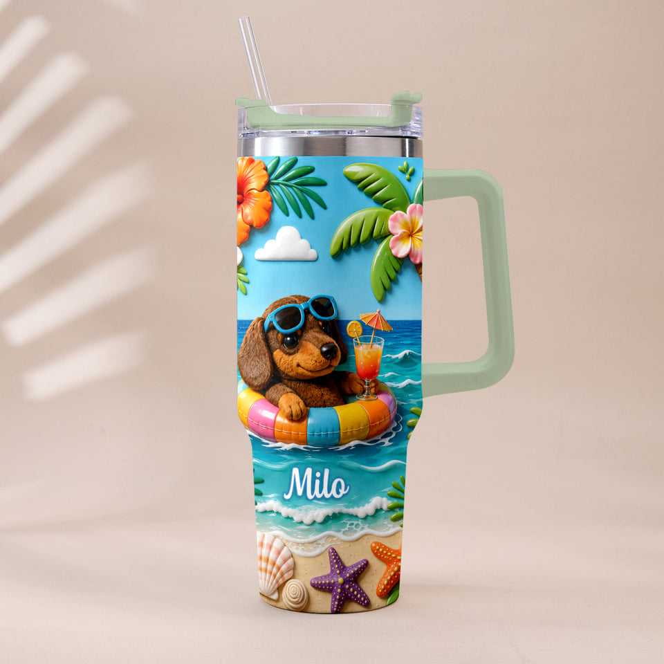 Any Photo Summer Vibes - Personalized Dog Tumbler With Plush Charm