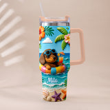 Any Photo Summer Vibes - Personalized Dog Tumbler With Plush Charm