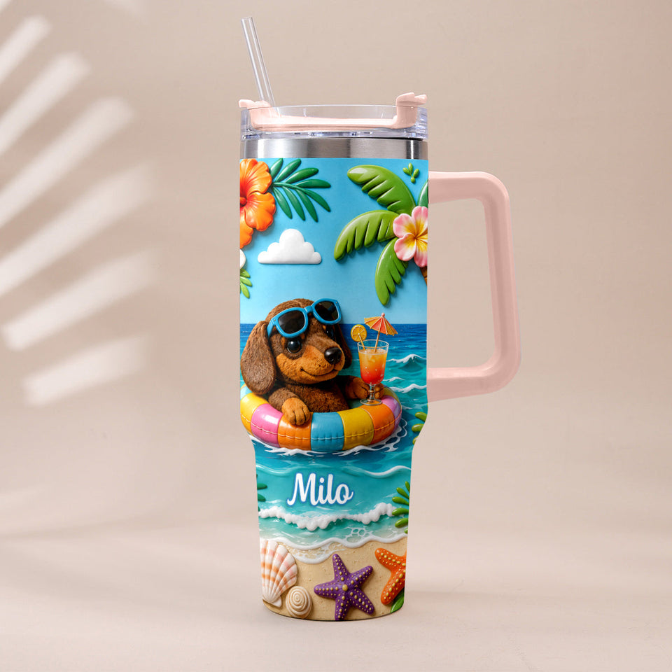 Any Photo Summer Vibes - Personalized Dog Tumbler With Plush Charm
