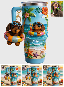 Any Photo Summer Vibes - Personalized Dog Tumbler With Plush Charm