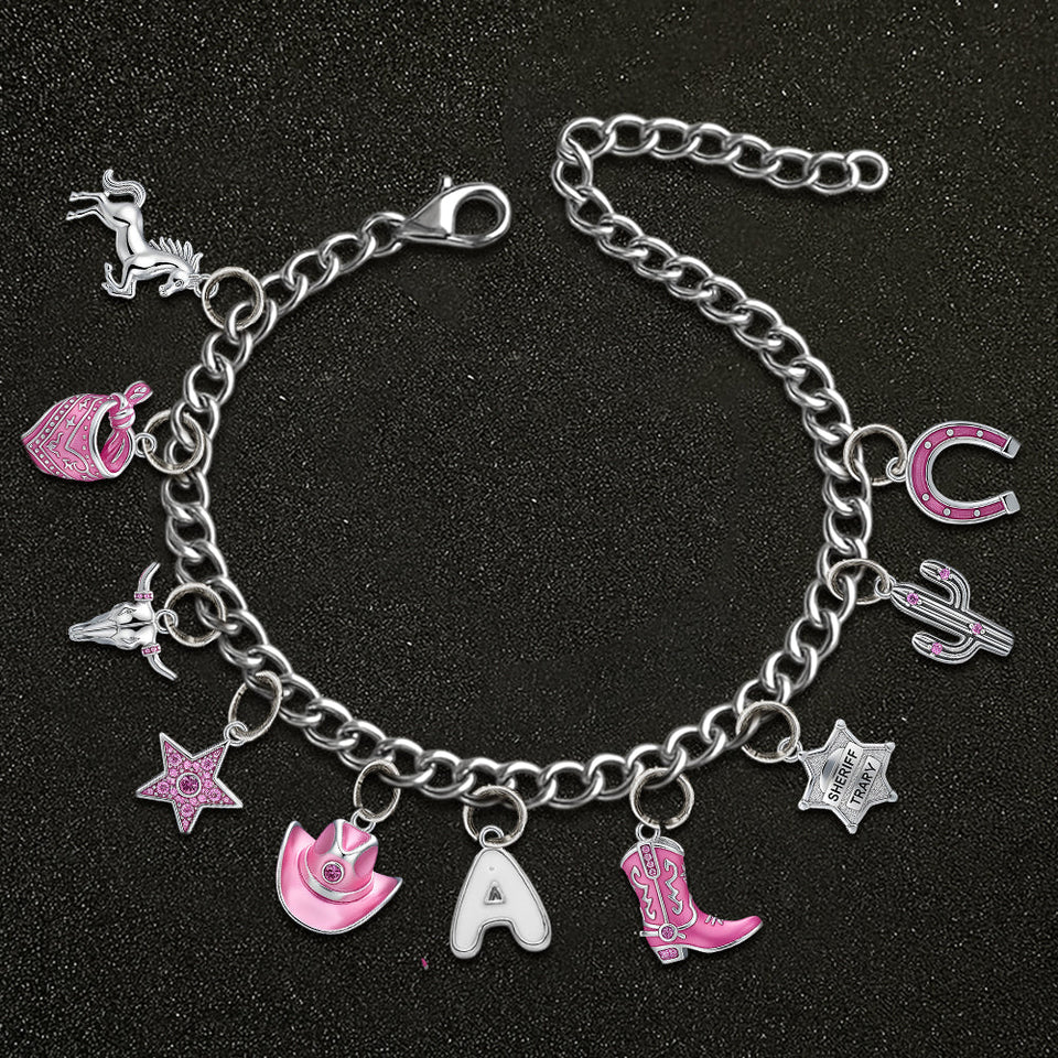 Gift For Cowgirls - Personalized Cowgirl Bracelet With Charms