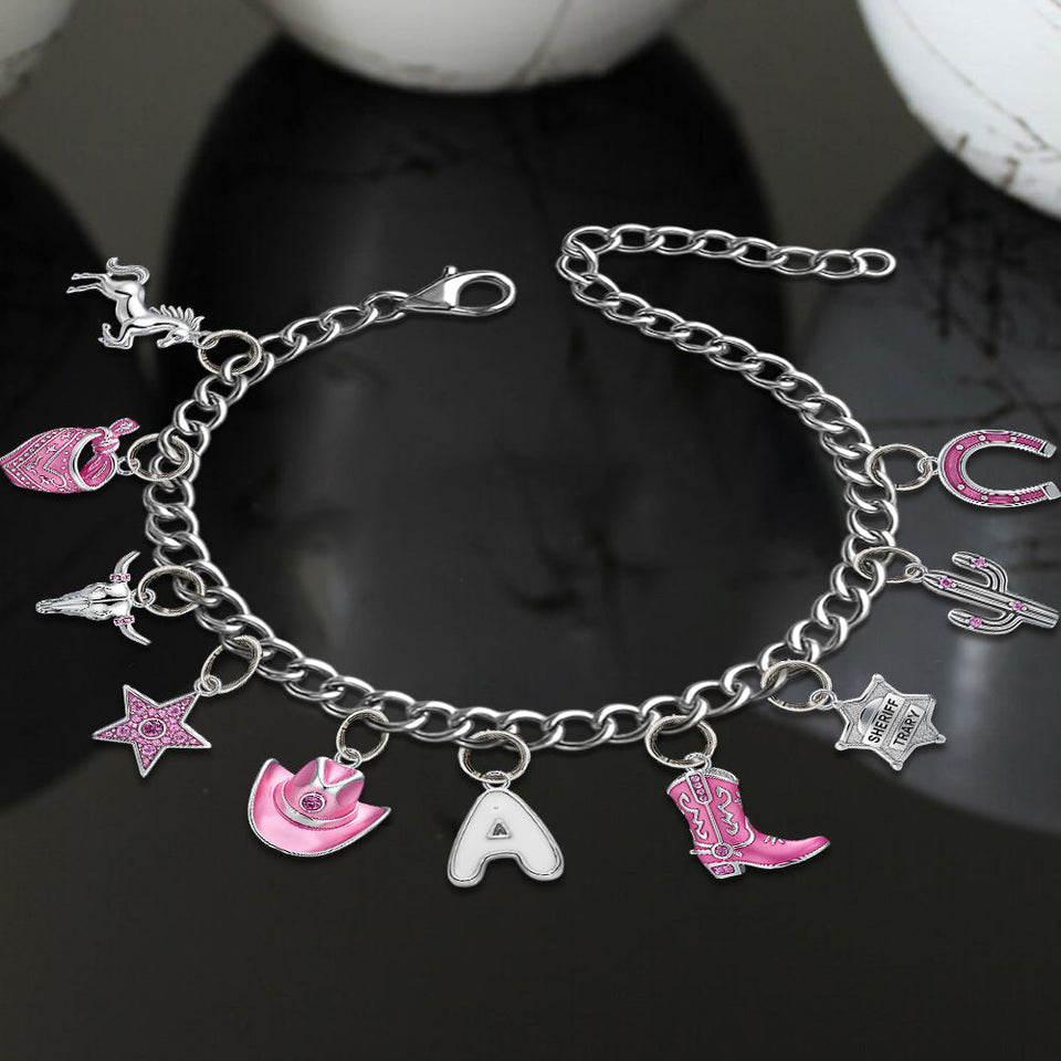 Gift For Cowgirls - Personalized Cowgirl Bracelet With Charms