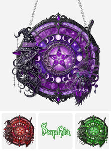 Mystical Witch - Personalized Witch Window Hanging Suncatcher Ornament