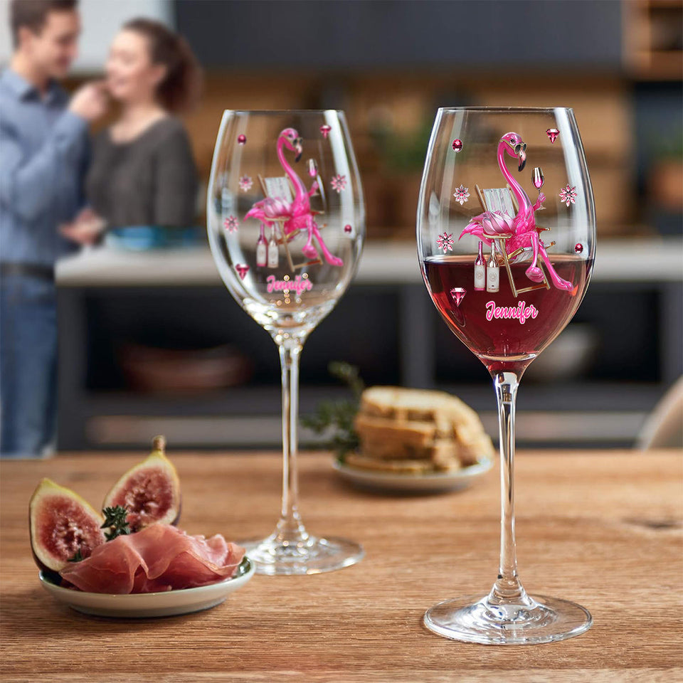 Be a Flamingo In a Flock of Pigeons - Personalized Flamingo Wine Glass With Long Stem