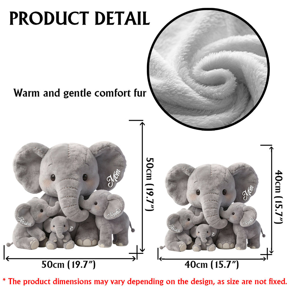 Mama Elephant - Personalized Mother Faux Fur Shaped Pillow