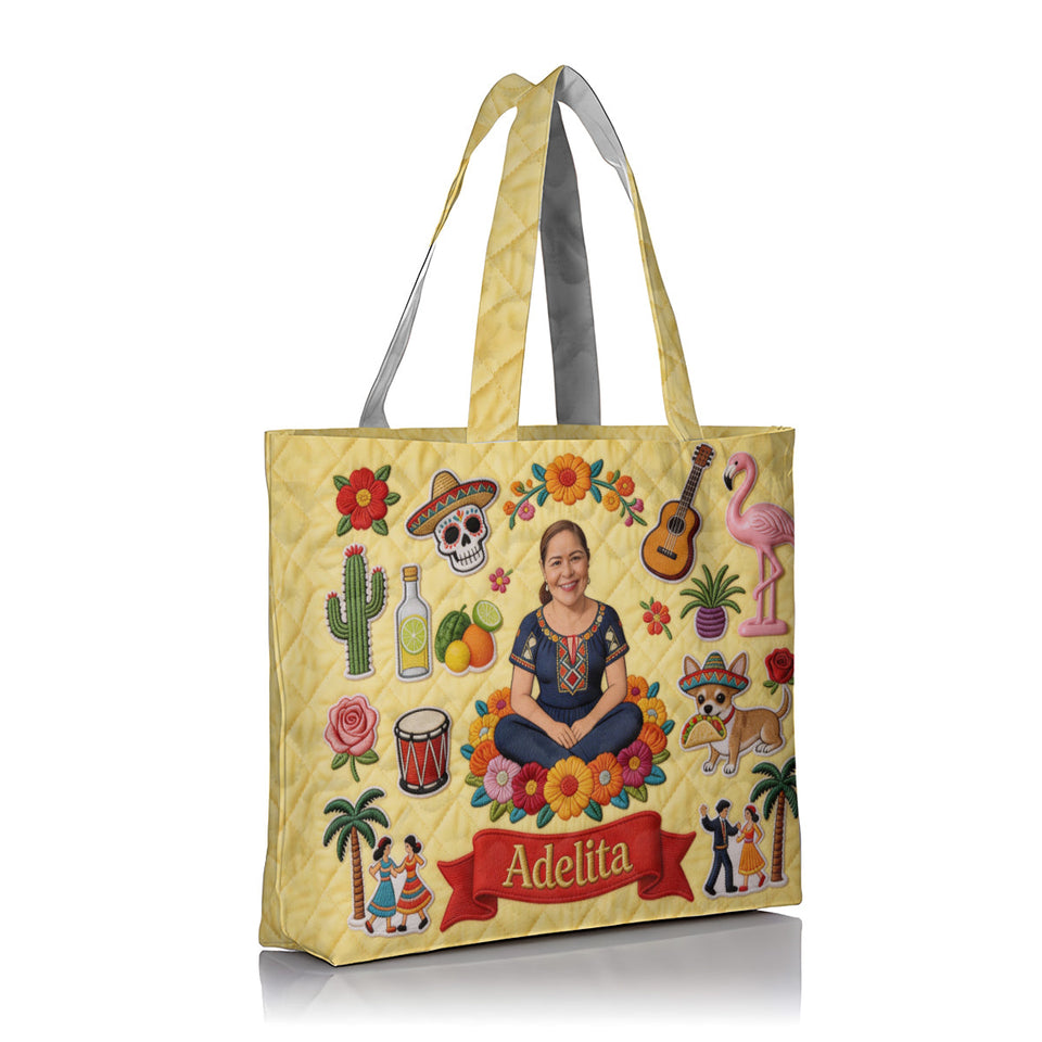Latina Women, Mexican Vibe - Personalized Latina Women Quilted Tote Bag